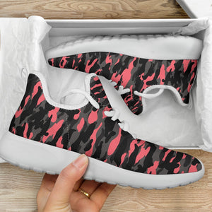 Black And Pink Camouflage Print Mesh Knit Shoes GearFrost