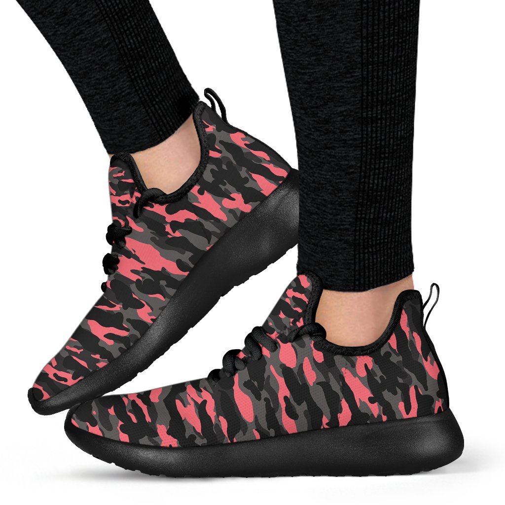 Black And Pink Camouflage Print Mesh Knit Shoes GearFrost