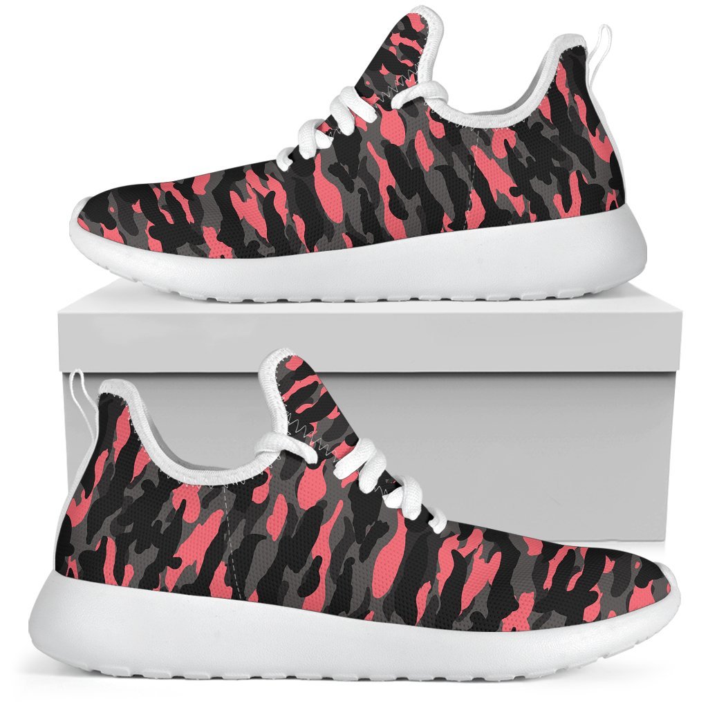 Black And Pink Camouflage Print Mesh Knit Shoes GearFrost