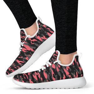 Black And Pink Camouflage Print Mesh Knit Shoes GearFrost