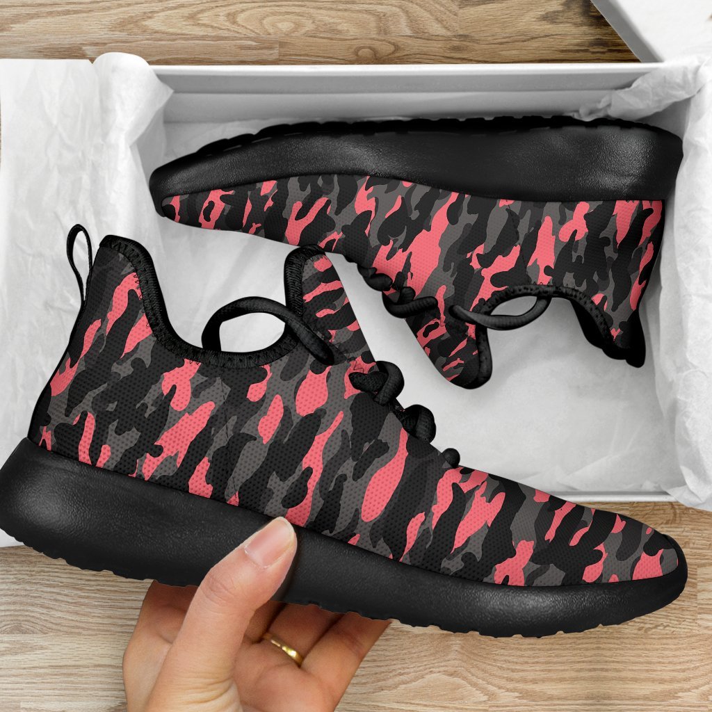 Black And Pink Camouflage Print Mesh Knit Shoes GearFrost