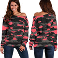 Black And Pink Camouflage Print Off The Shoulder Sweatshirt