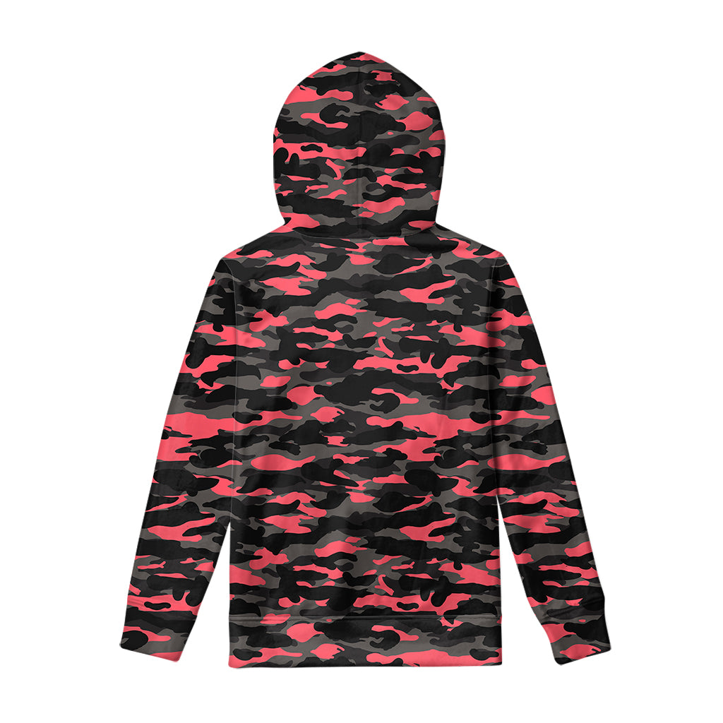 Black And Pink Camouflage Print Pullover Hoodie