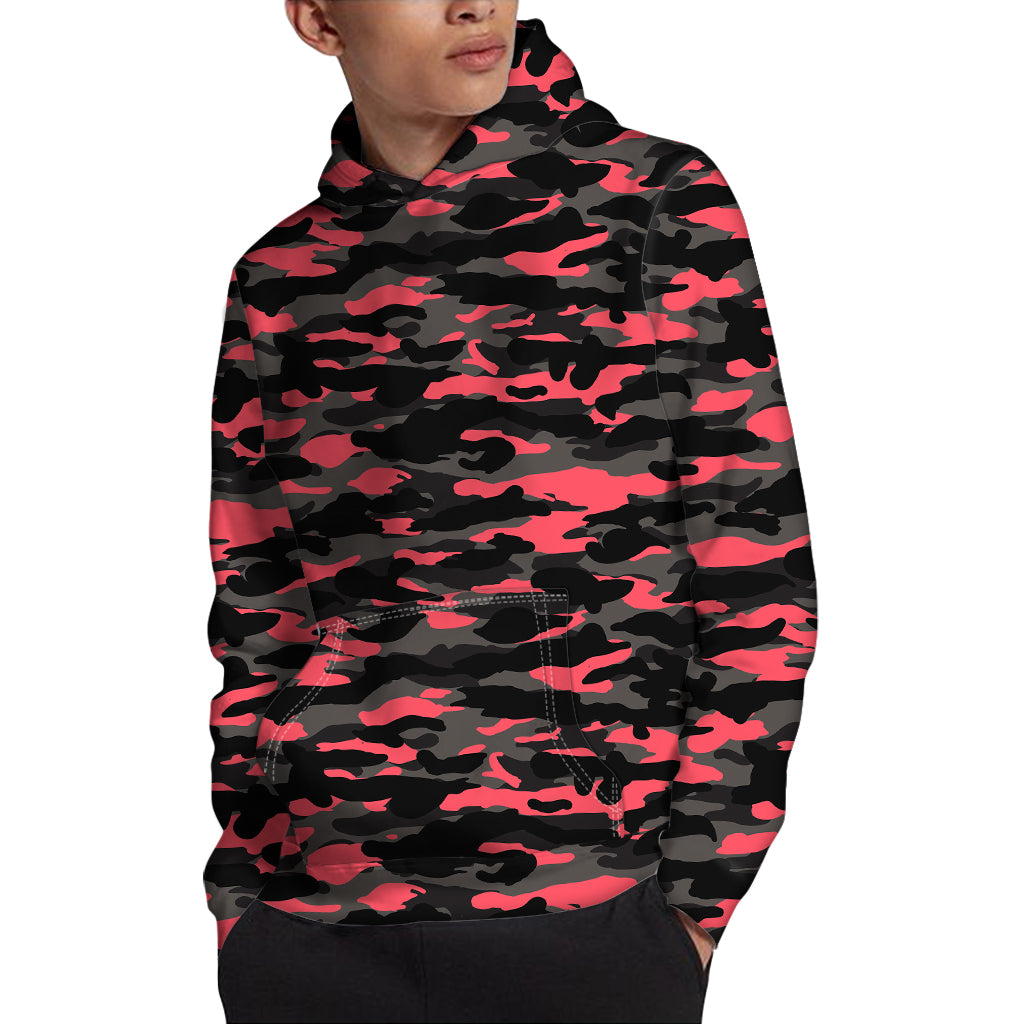 Black And Pink Camouflage Print Pullover Hoodie
