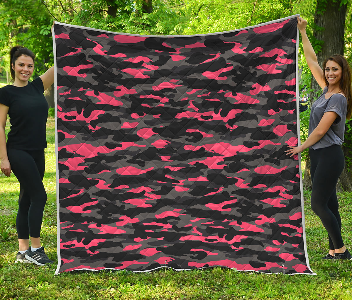 Black And Pink Camouflage Print Quilt