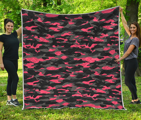 Black And Pink Camouflage Print Quilt