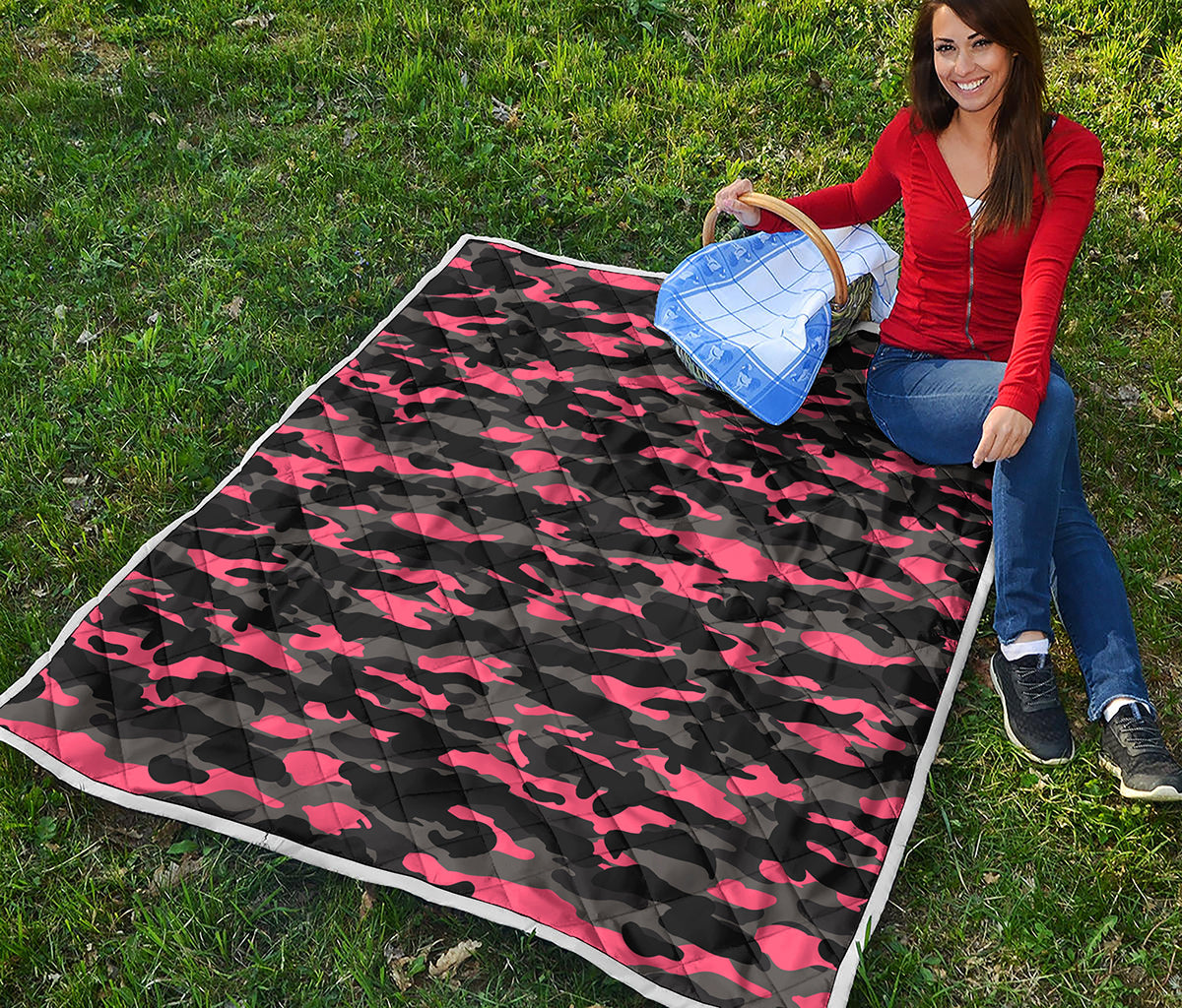 Black And Pink Camouflage Print Quilt