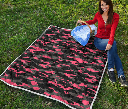 Black And Pink Camouflage Print Quilt