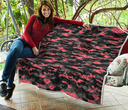 Black And Pink Camouflage Print Quilt