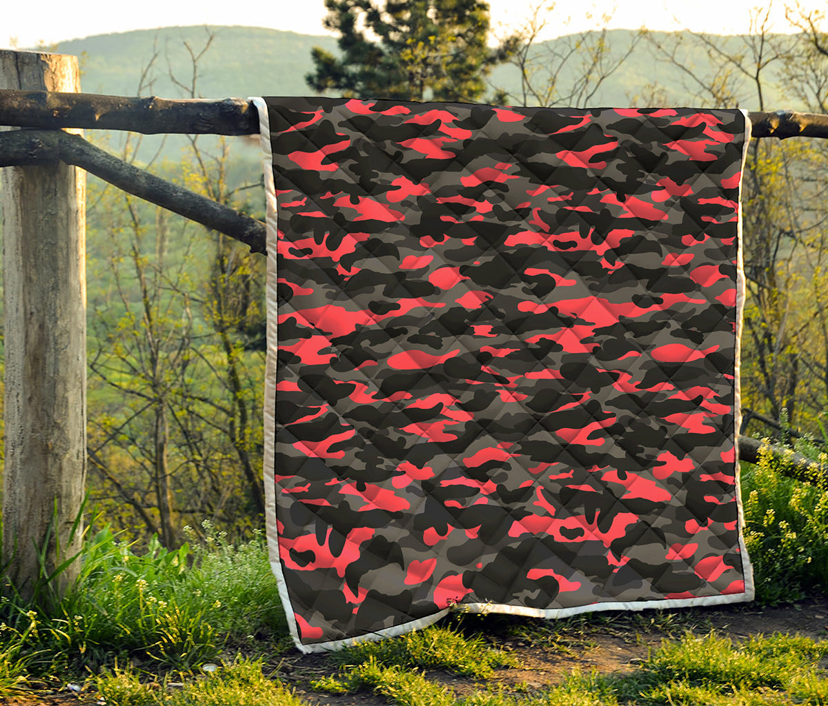 Black And Pink Camouflage Print Quilt