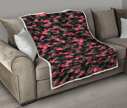 Black And Pink Camouflage Print Quilt