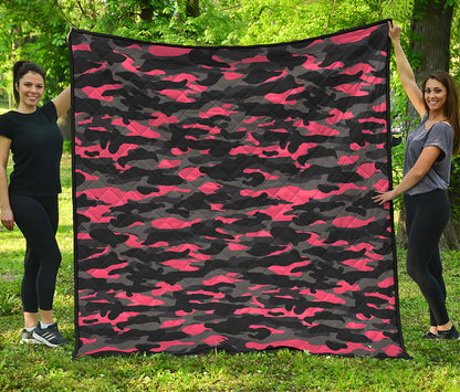 Black And Pink Camouflage Print Quilt
