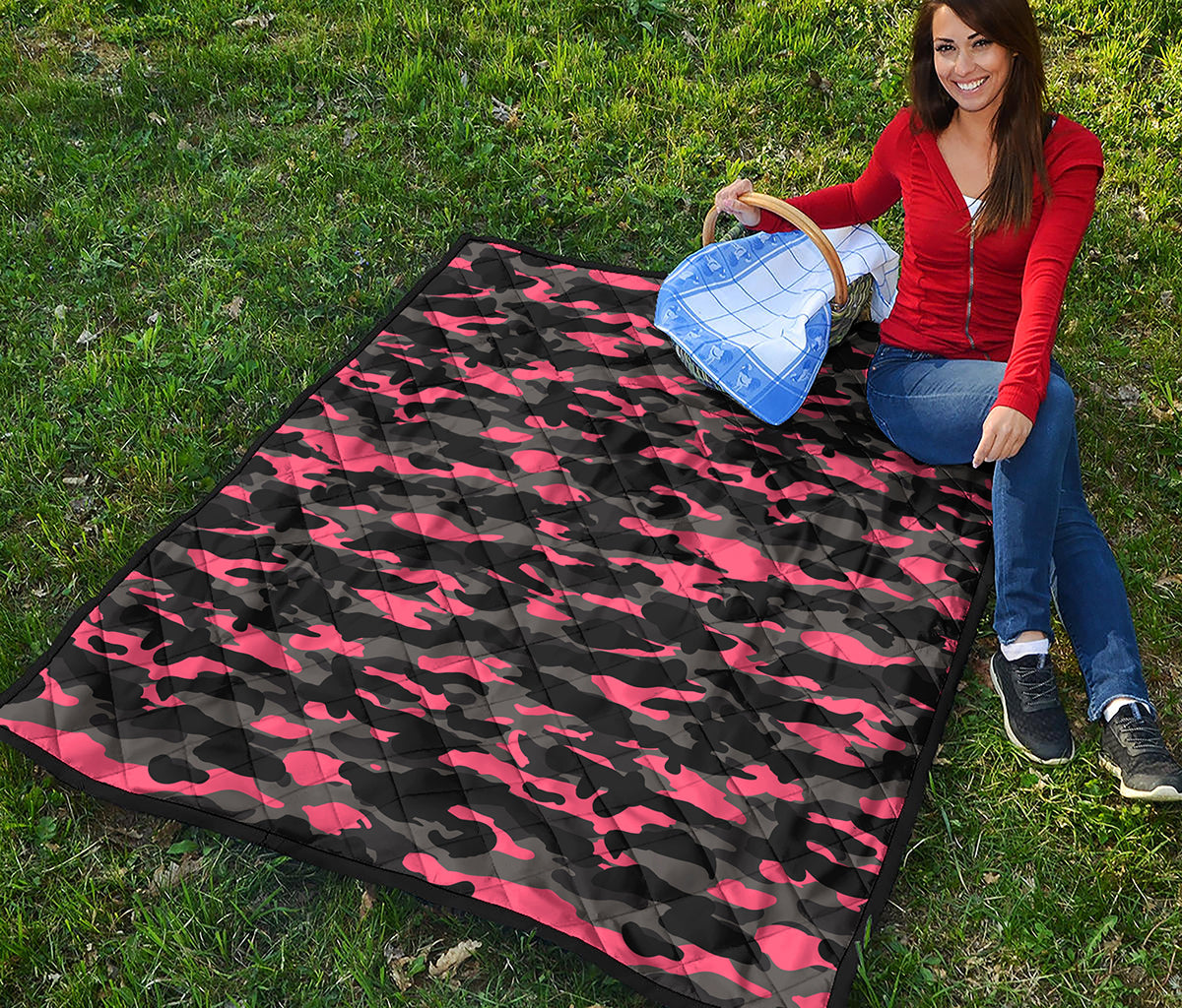 Black And Pink Camouflage Print Quilt