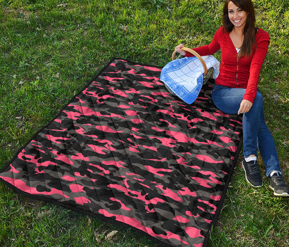 Black And Pink Camouflage Print Quilt