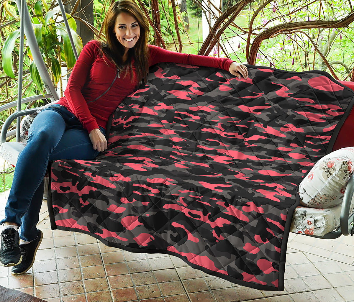 Black And Pink Camouflage Print Quilt
