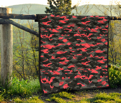 Black And Pink Camouflage Print Quilt
