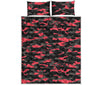 Black And Pink Camouflage Print Quilt Bed Set