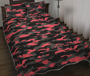 Black And Pink Camouflage Print Quilt Bed Set