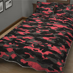 Black And Pink Camouflage Print Quilt Bed Set