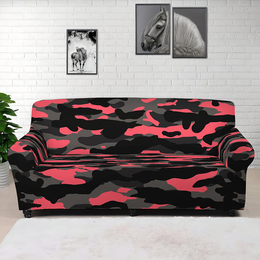 Black And Pink Camouflage Print Sofa Cover