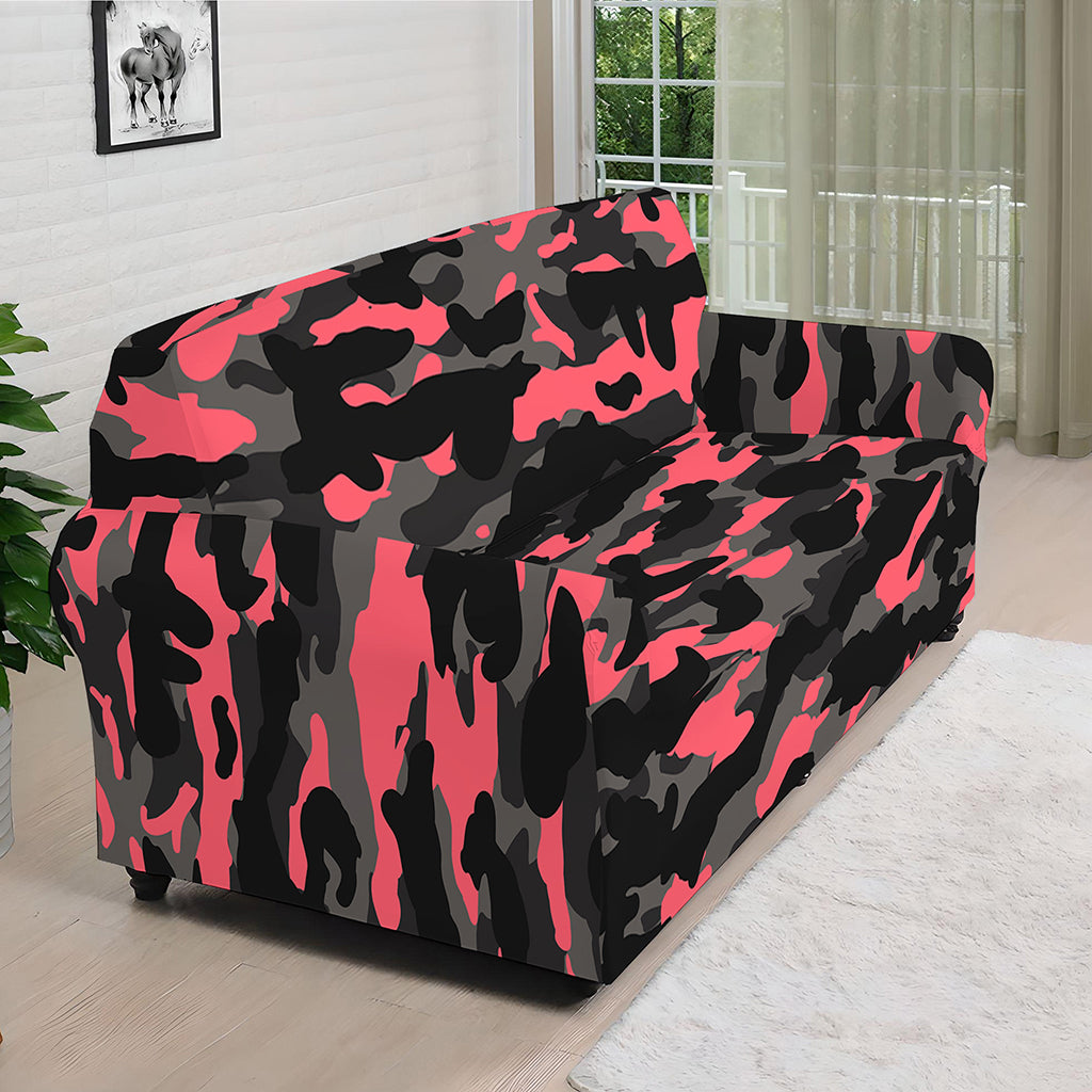 Black And Pink Camouflage Print Sofa Cover
