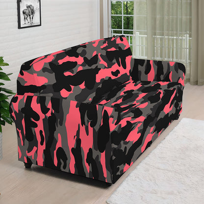 Black And Pink Camouflage Print Sofa Cover