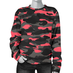 Black And Pink Camouflage Print Women's Crewneck Sweatshirt GearFrost