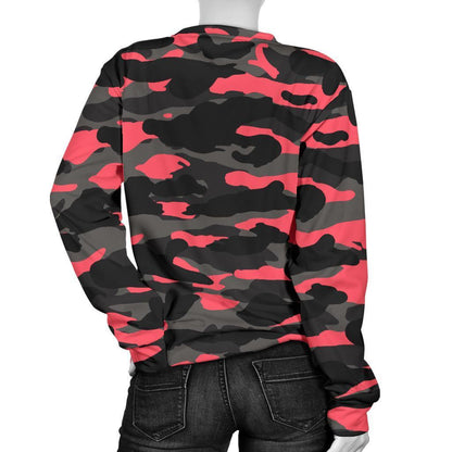 Black And Pink Camouflage Print Women's Crewneck Sweatshirt GearFrost
