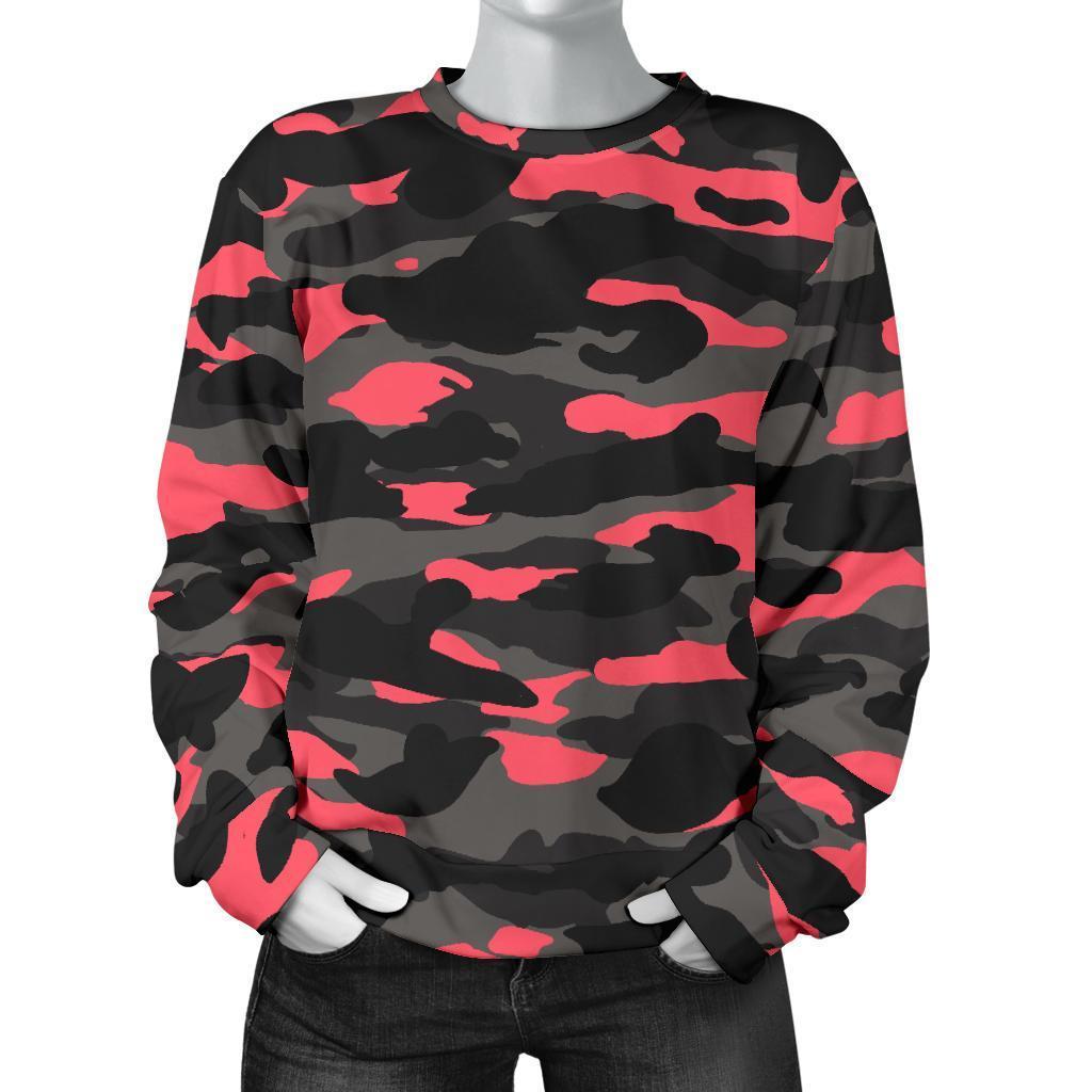 Black And Pink Camouflage Print Women's Crewneck Sweatshirt GearFrost