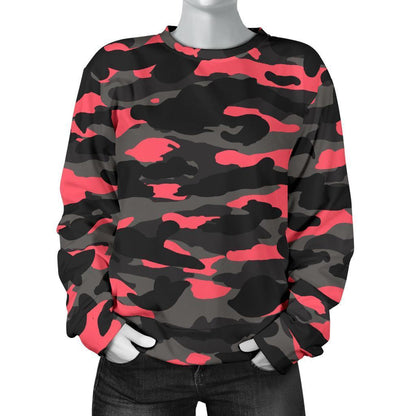 Black And Pink Camouflage Print Women's Crewneck Sweatshirt GearFrost