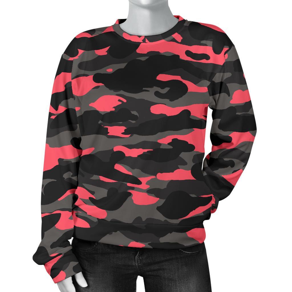 Black And Pink Camouflage Print Women's Crewneck Sweatshirt GearFrost