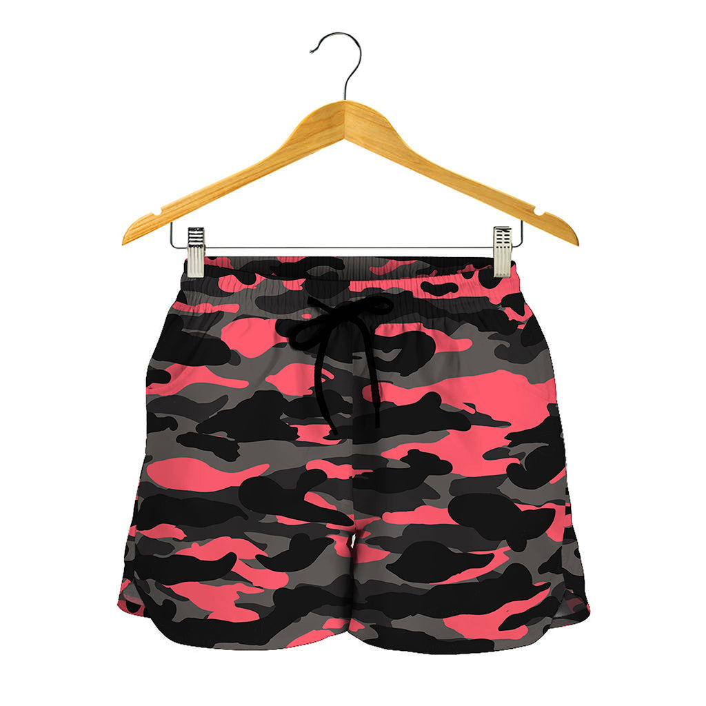 Black And Pink Camouflage Print Women's Shorts