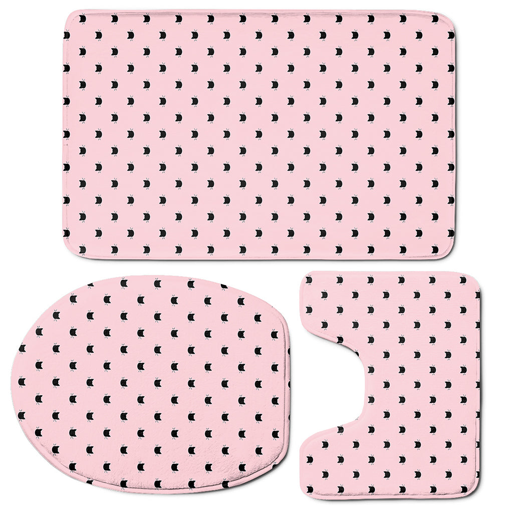 Black And Pink Cat Pattern Print 3 Piece Bath Mat Set