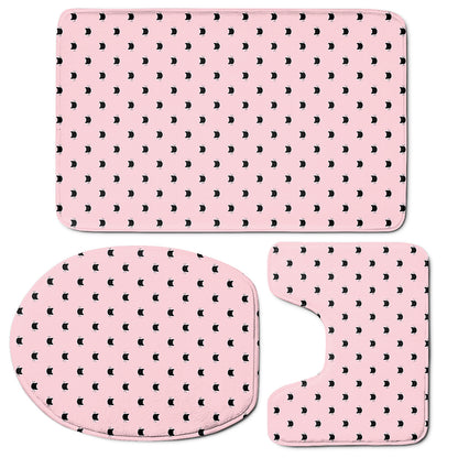Black And Pink Cat Pattern Print 3 Piece Bath Mat Set