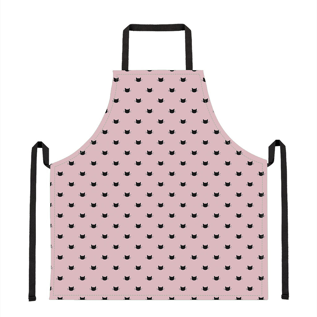 Black And Pink Cat Pattern Print Apron