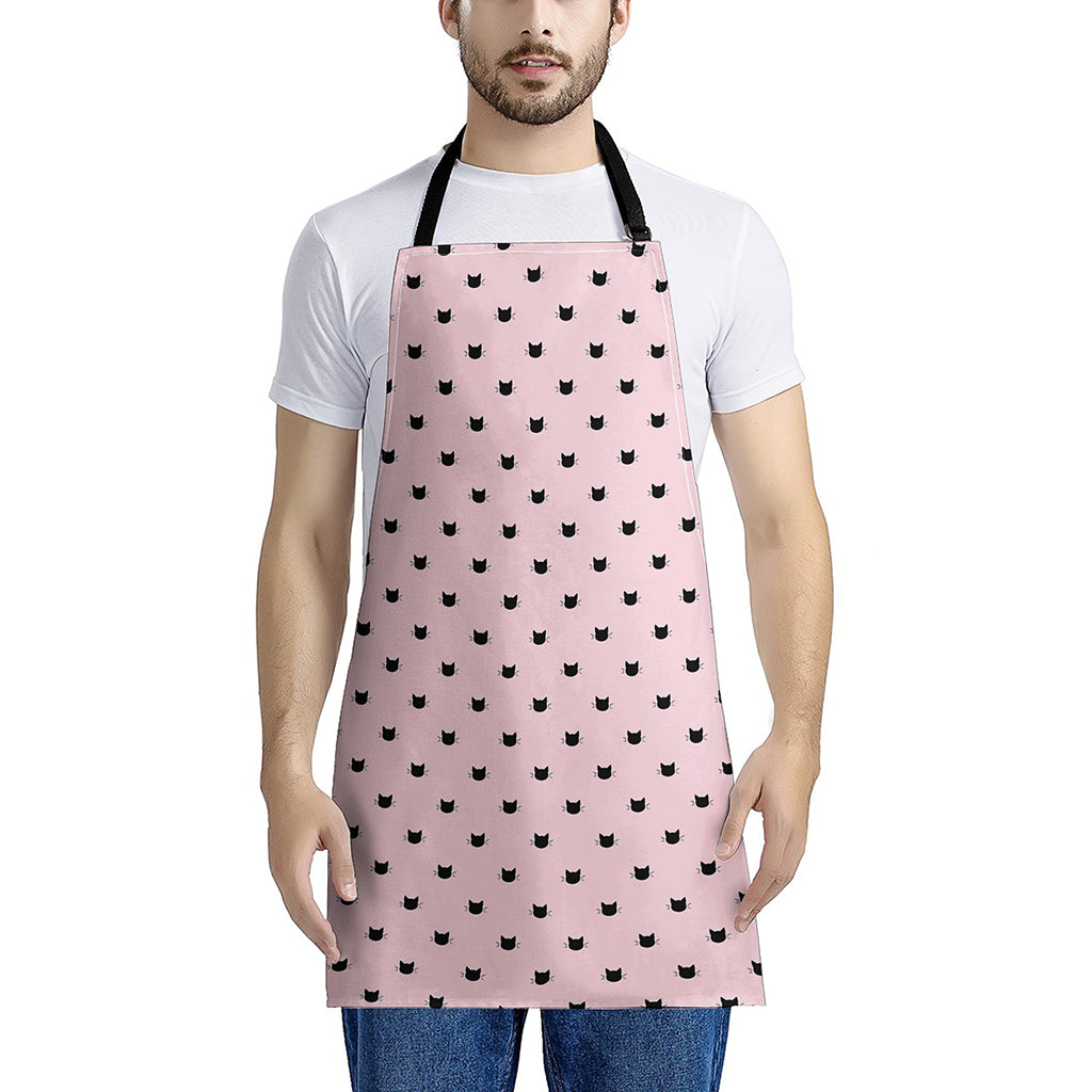 Black And Pink Cat Pattern Print Apron