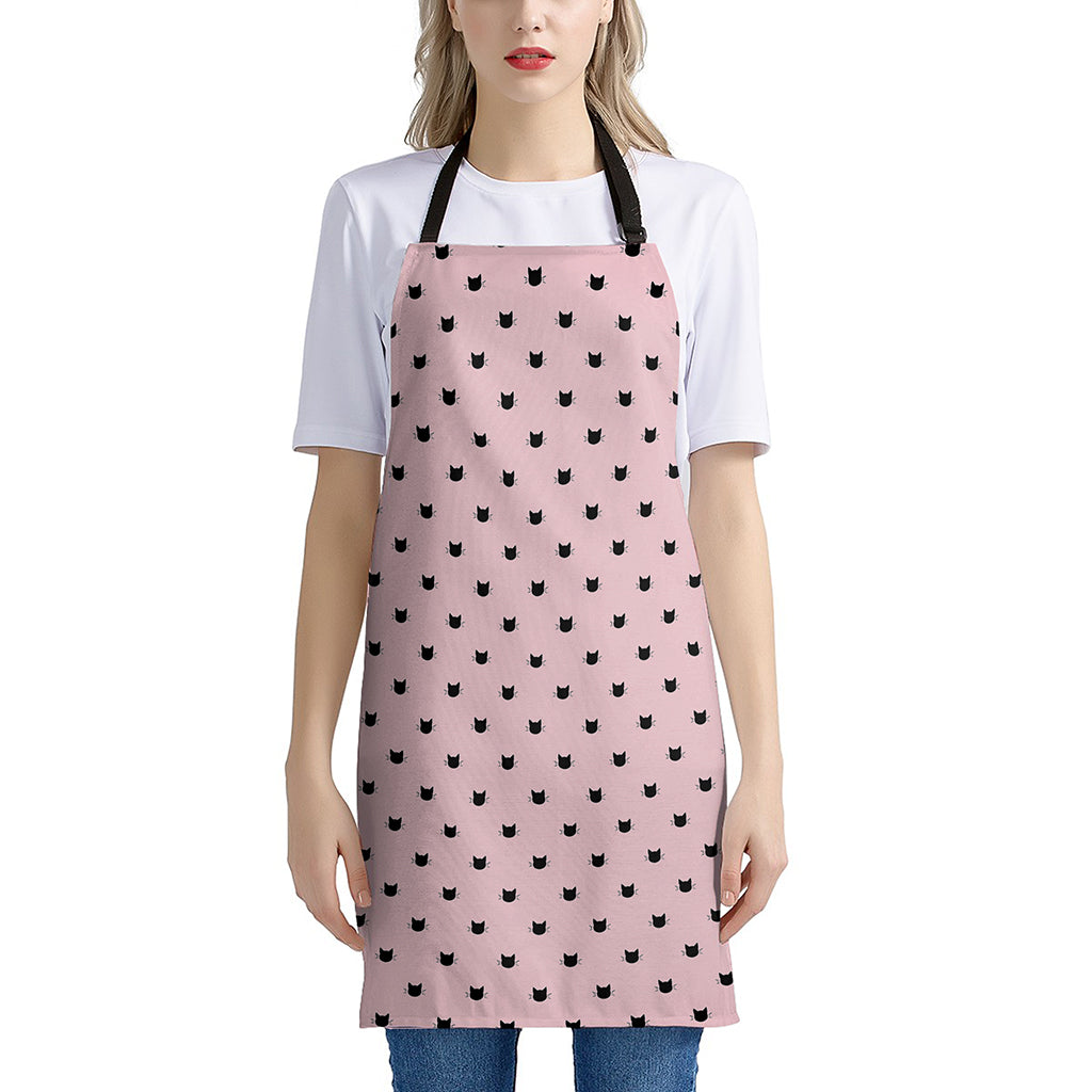 Black And Pink Cat Pattern Print Apron