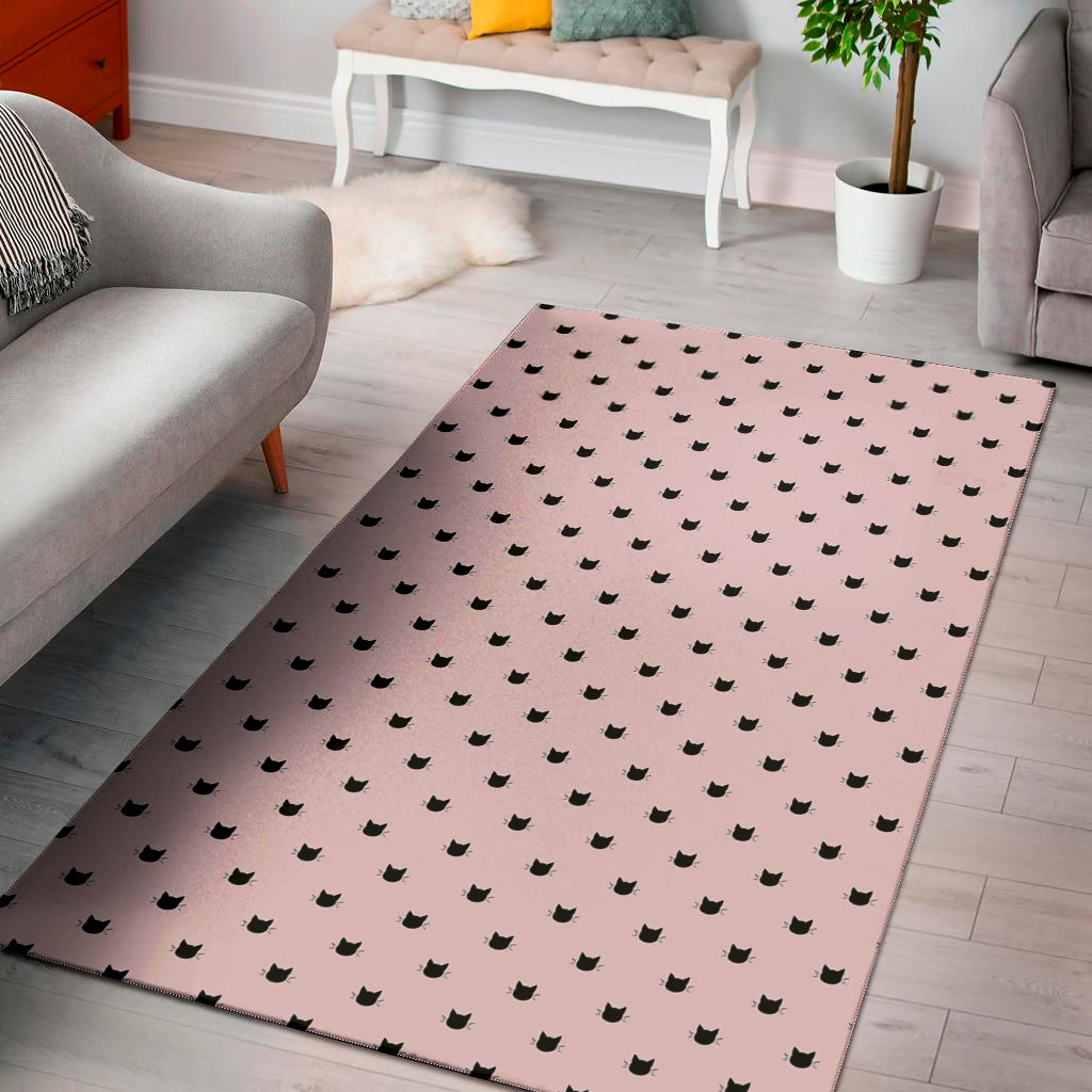 Black And Pink Cat Pattern Print Area Rug