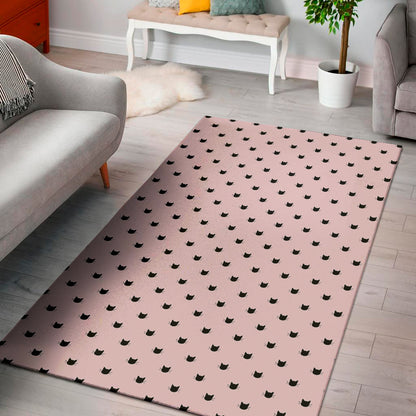 Black And Pink Cat Pattern Print Area Rug