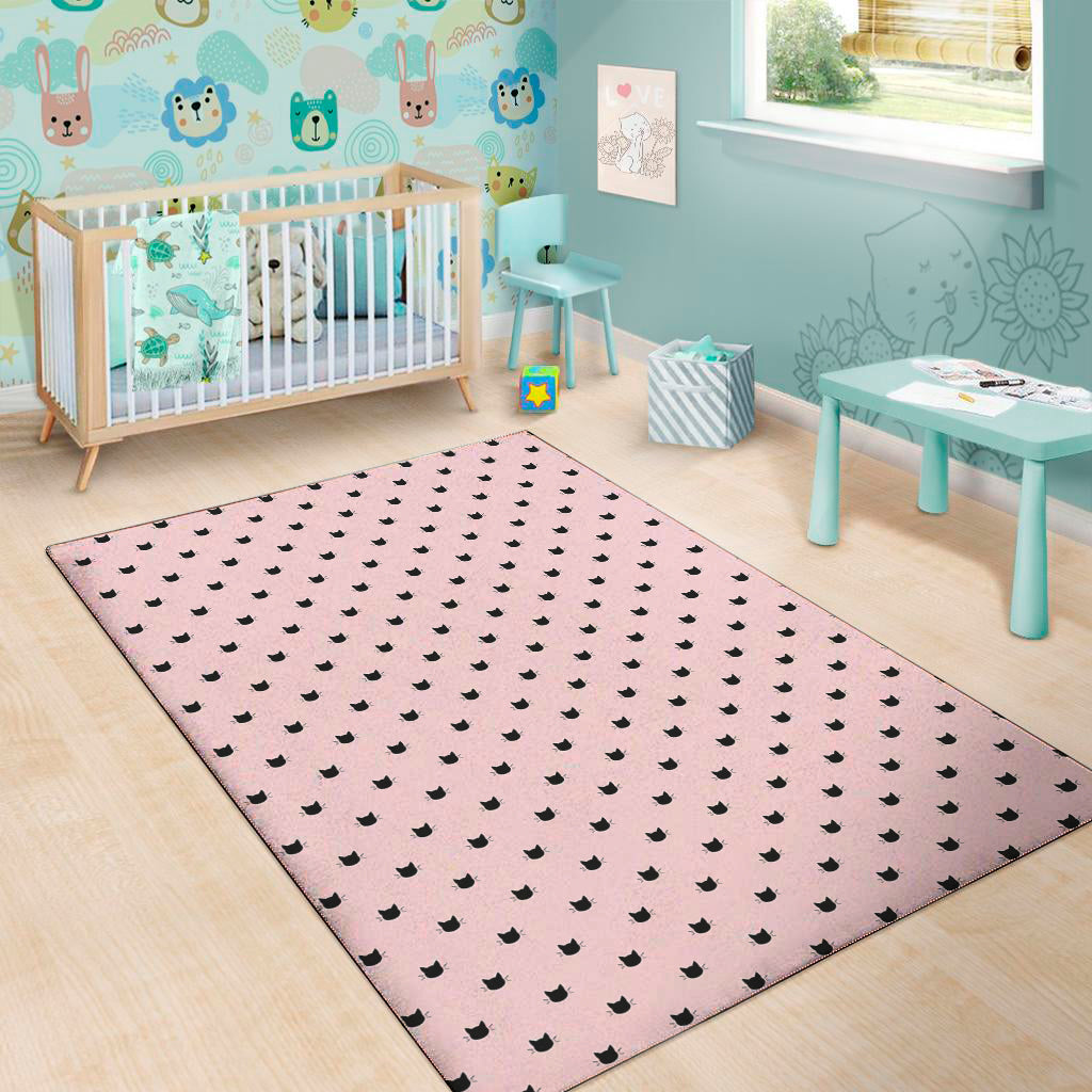 Black And Pink Cat Pattern Print Area Rug