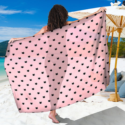 Black And Pink Cat Pattern Print Beach Sarong Wrap