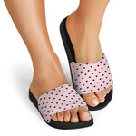 Black And Pink Cat Pattern Print Black Slide Sandals