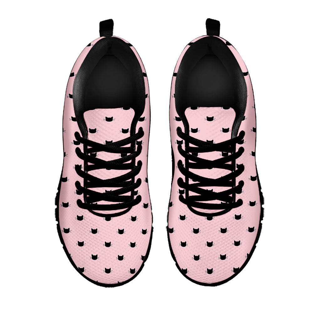 Black And Pink Cat Pattern Print Black Sneakers