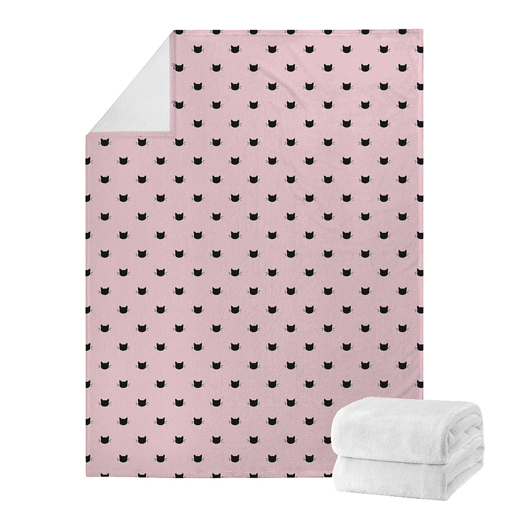 Black And Pink Cat Pattern Print Blanket