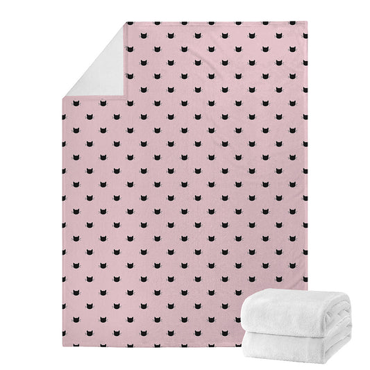 Black And Pink Cat Pattern Print Blanket
