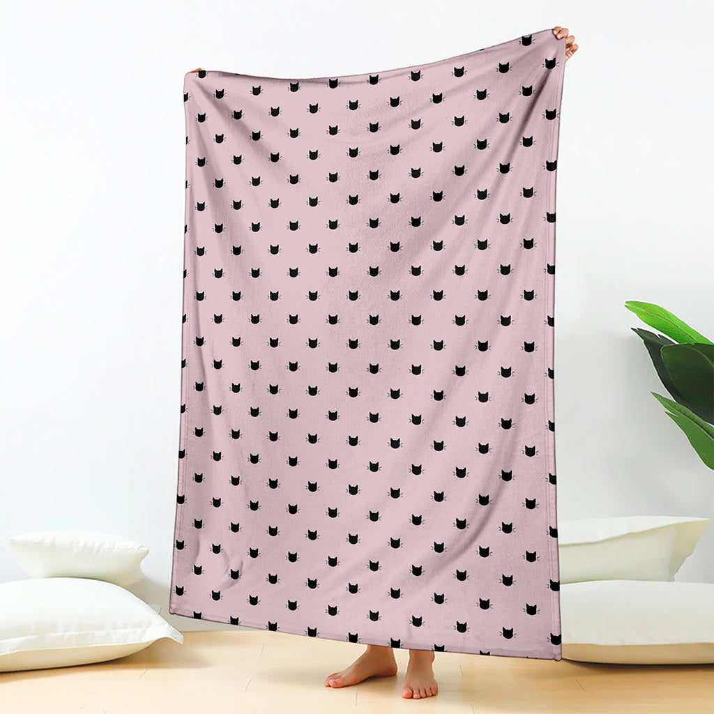 Black And Pink Cat Pattern Print Blanket