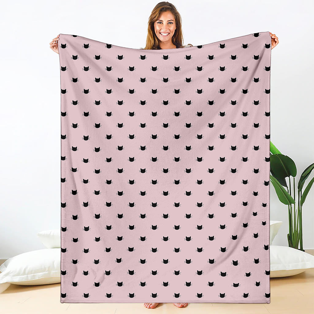 Black And Pink Cat Pattern Print Blanket