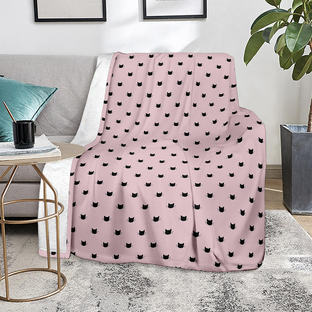 Black And Pink Cat Pattern Print Blanket