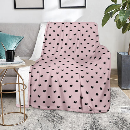 Black And Pink Cat Pattern Print Blanket