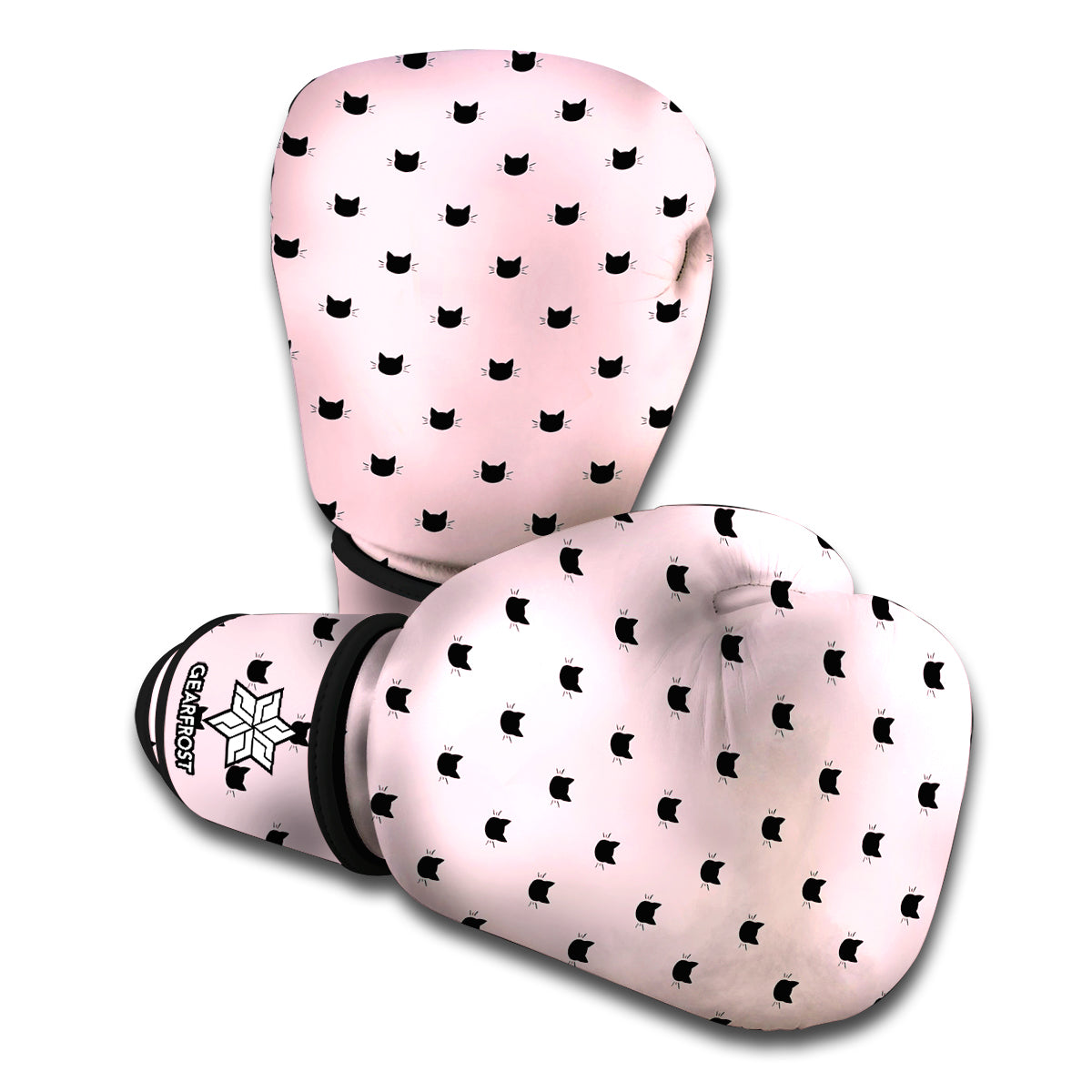 Black And Pink Cat Pattern Print Boxing Gloves